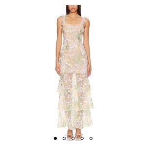 Elliatt Experience Maxi Floral Sheer Dress with Green and Yellow Accents